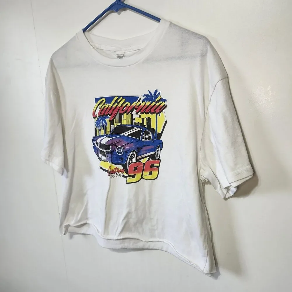VTG California 96 Custom Motors Tee White Cropped 90's Y2K Large - Picture 2 of 8